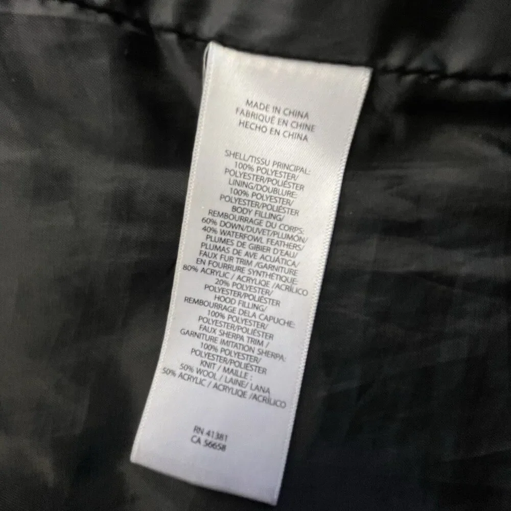 Lauren Ralph Lauren Down Puffer Coat Women's S Black Feather Removable Fur Hood